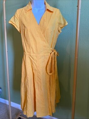 Isaac Mizrahi Yellow Eyelet Wrap Midi Dress